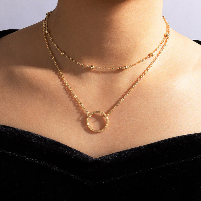 Collar geométrico multicapa para mujer: joyería minimalista con colgante circular