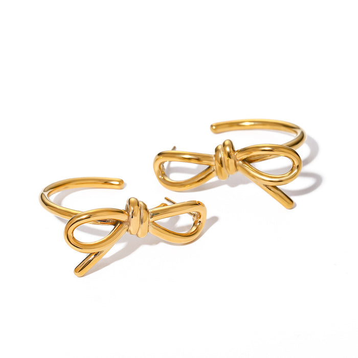 18K Gold Stainless Steel Bow Knot C-Shaped Earrings - Unique Design Titanium Steel Jewelry