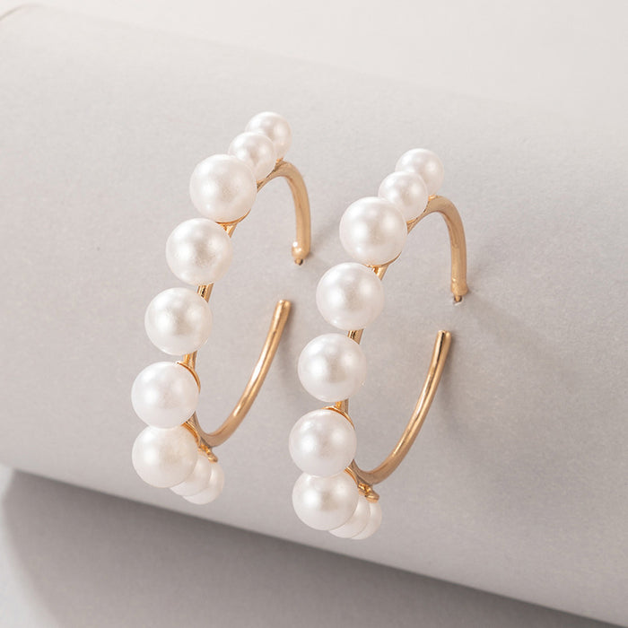 Irregular beads of large and small pearls alloy hoop earrings