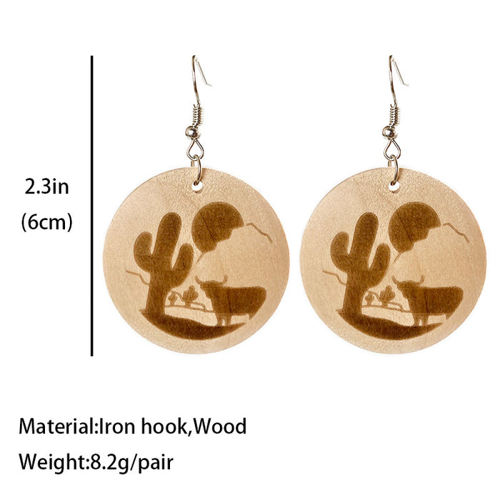 Wooden cactus horse earrings