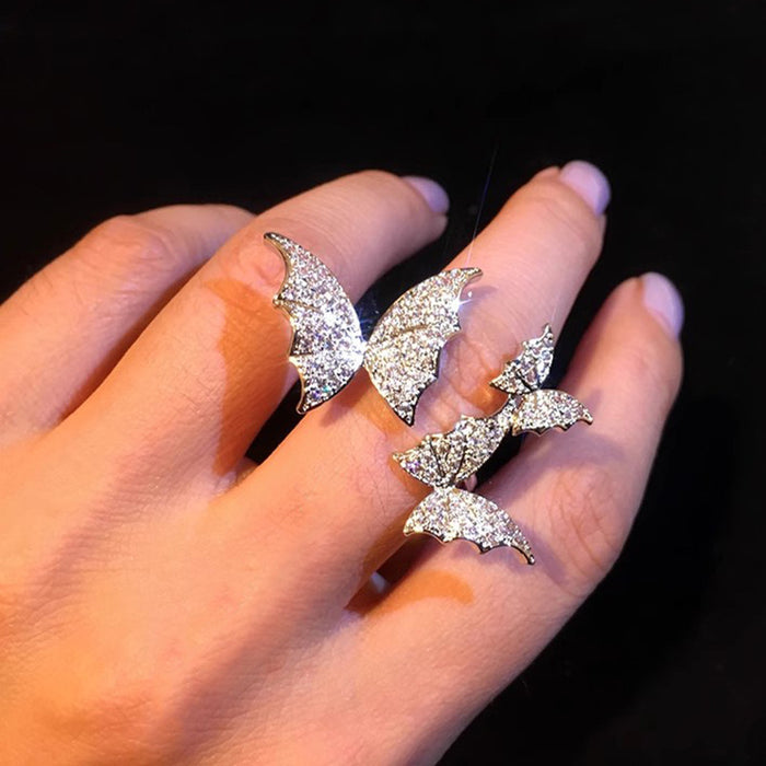 Anillo de imitación de diamantes, anillo de mariposa de moda