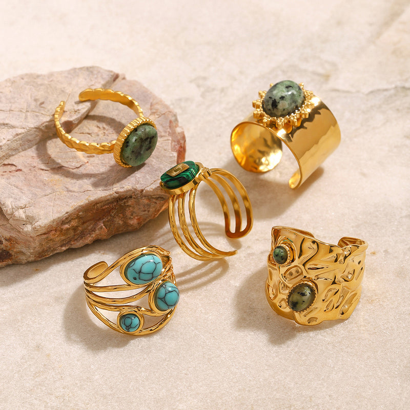 Anillo abierto de acero inoxidable con turquesa