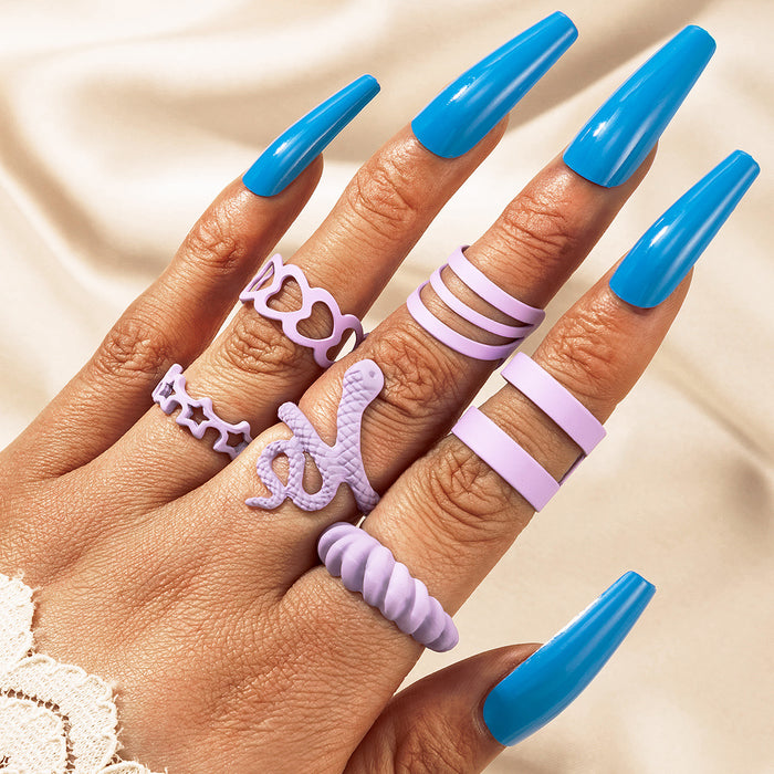 Colorful Snake Ring Set - 6-Piece Star and Animal Rings for Women