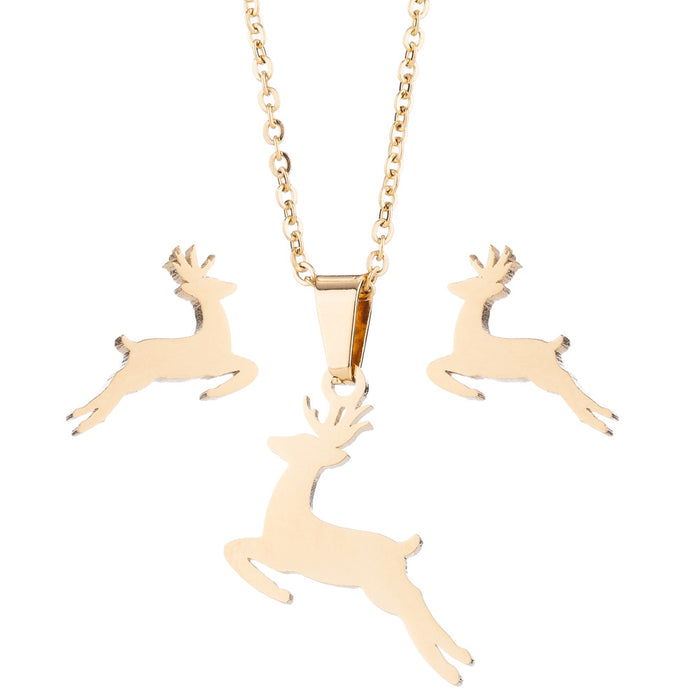 Christmas earrings and necklace sets, European and American ins fashion running deer small animal jewelry wholesale