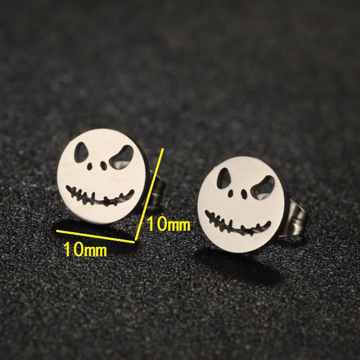 Smiley Face Stainless Steel Stud Earrings - Trendy and Fun Jewelry with a Spooky Twist