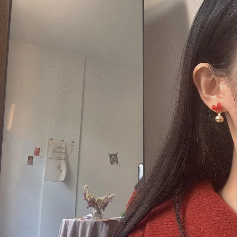 Christmas bell earrings S925 silver needle small holiday earrings