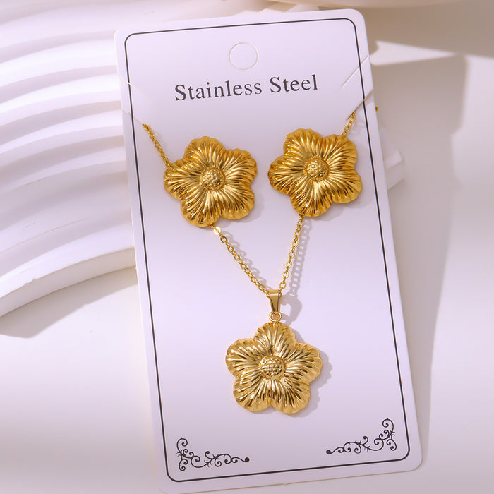Wholesale 304 stainless steel hydraulic gold-plated earrings and necklace sets - wallojewerly 