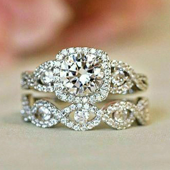 Round diamond couple ring set full of diamonds micro-inlaid luxury engagement jewelry ring