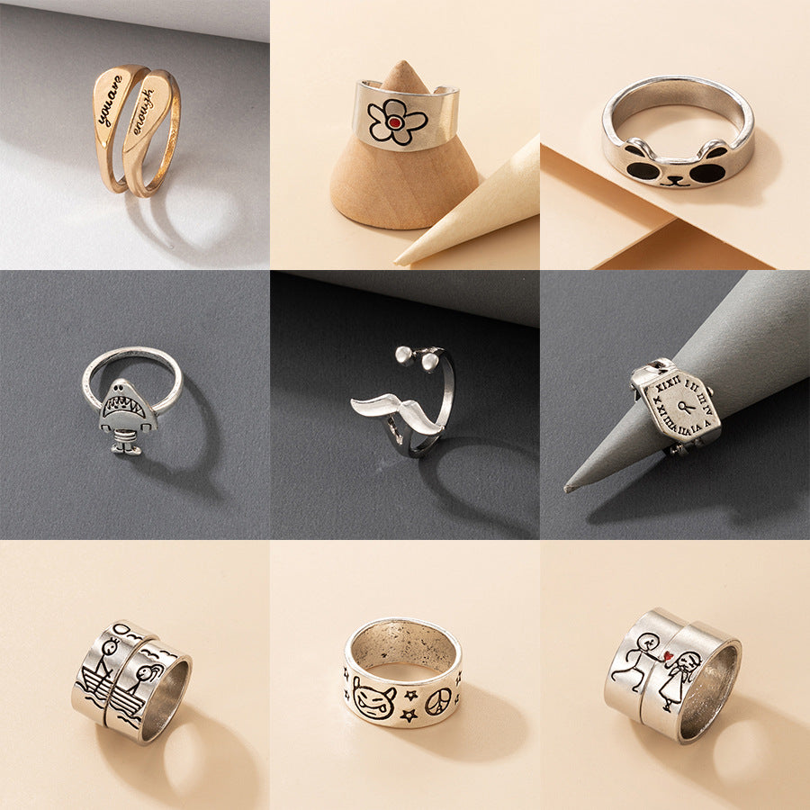 Cute couple small animal letter rings wholesale