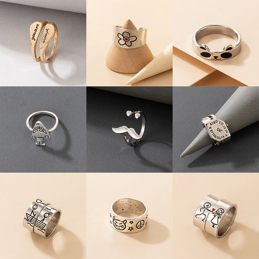 Lindos anillos con letras de animales pequeños para parejas al por mayor