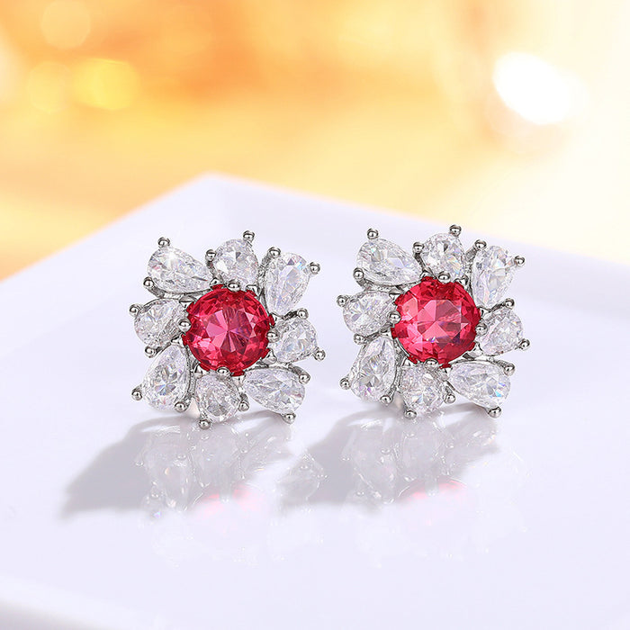 Pendientes de lujo ligeros con imitación de diamantes rojos y gotas de agua