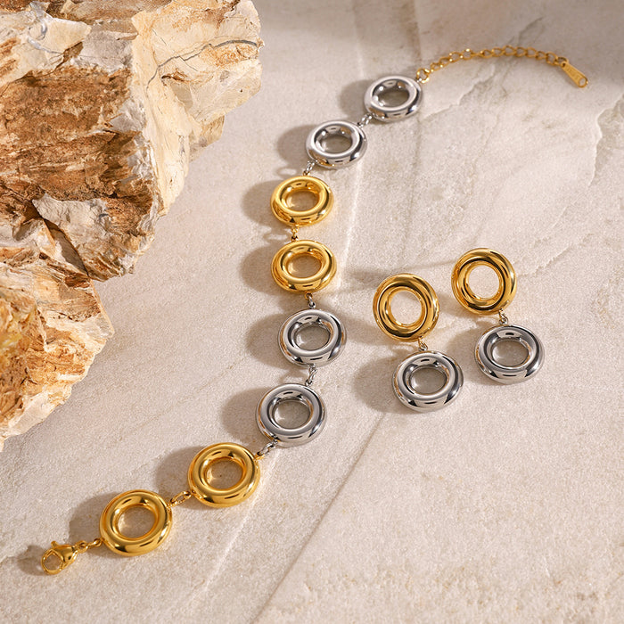 Gold and silver color matching circle bracelet, fashion titanium steel, non-fading earrings jewelry