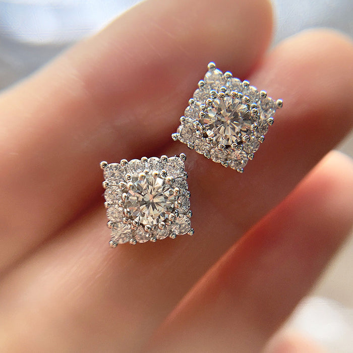 Shiny textured earrings, versatile diamond earrings