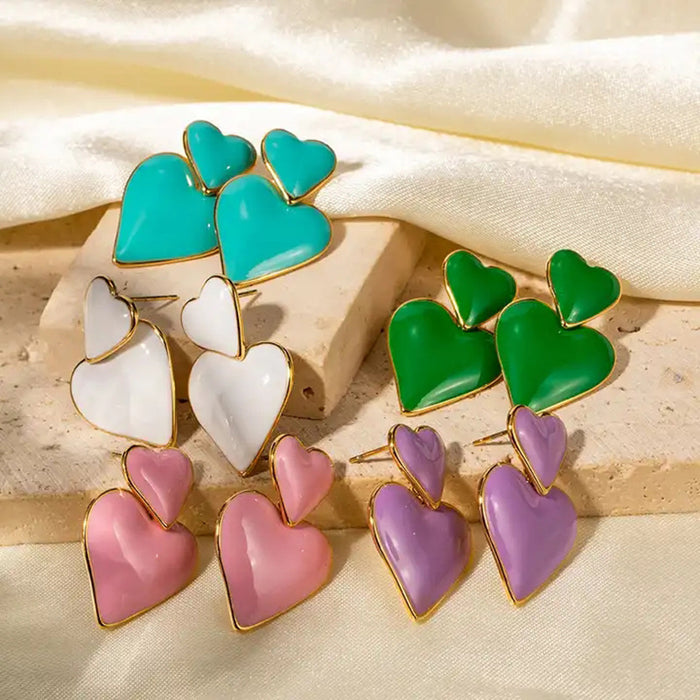 Trending European 18K Gold Plated Heart Enamel Pendant Earrings - Simple Fashion Jewelry for Women