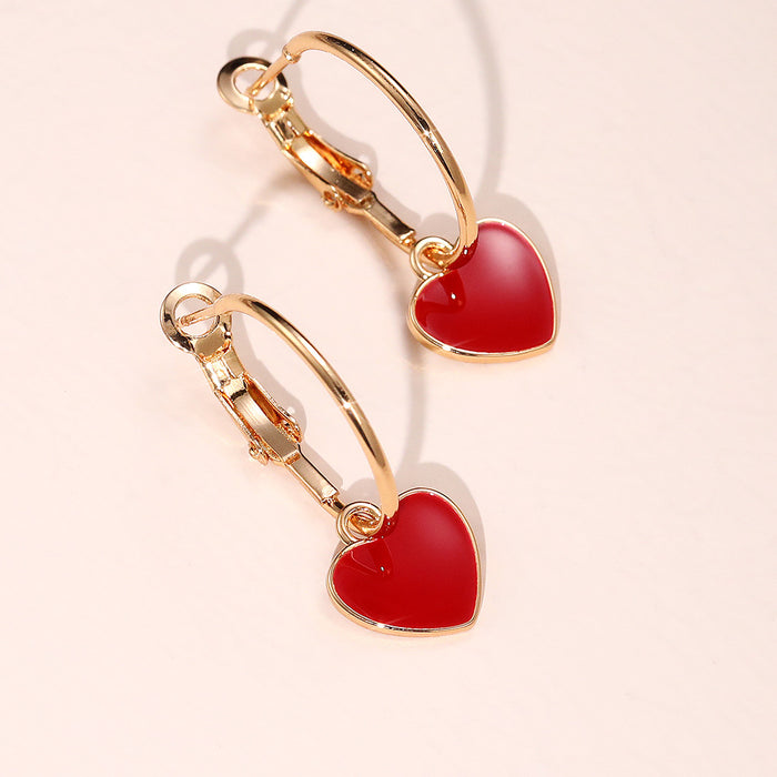 Red love earrings oil drop heart shaped earrings for women