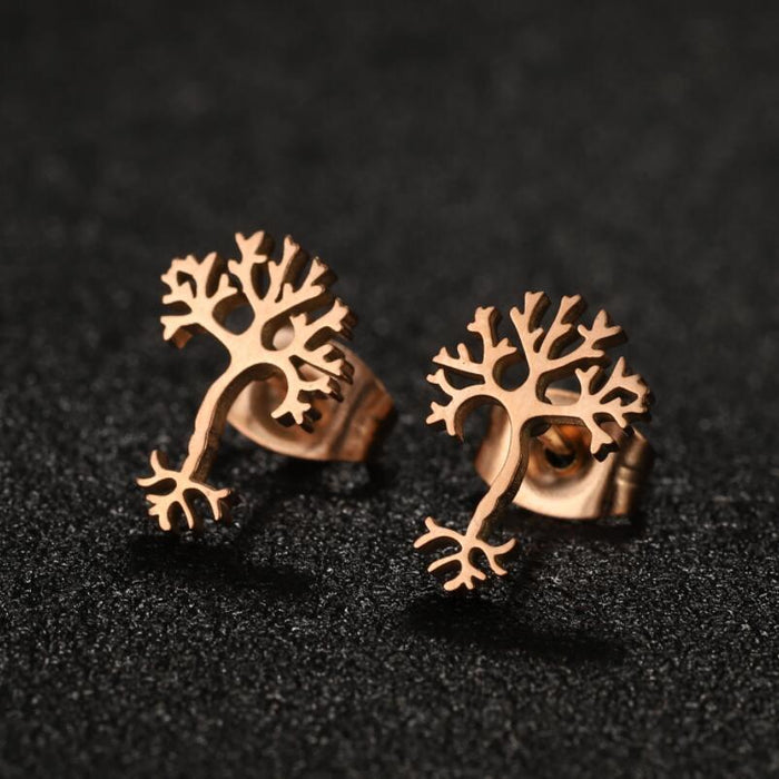 Pendientes de acero inoxidable con forma de árbol de la vida: joyas de oro de 18 quilates estilo bohemio