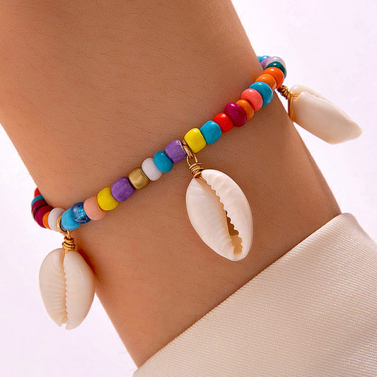 Colorful Shell Bracelet Set - Three-Piece Boho Beaded Jewelry