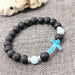 Wholesale Multi-colored Glow-in-the-Dark Volcanic Stone Bracelets with Cross Beads - wallojewerly 