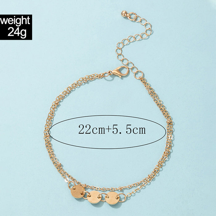 Romantic Ins-Style Sequin Double Layer Anklet Two-Piece Set with Round Pendant