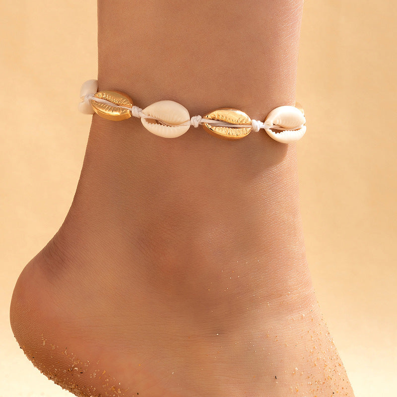 Simple Ethnic Silver Shell Anklet with Beach-Inspired Design