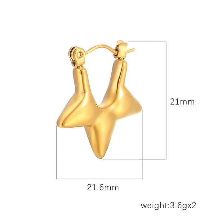 Five-pointed star open earrings, gold-plated stainless steel exquisite women's star earrings