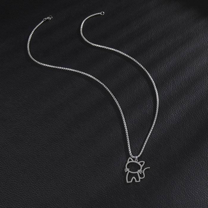 Cat pendant long necklace, Amazon stainless steel cartoon hollow clavicle chain female accessories