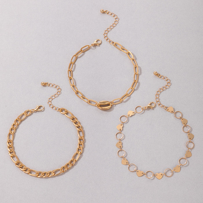 Alloy Shell Triple-Layer Anklet with Heart and Disc Chain Design