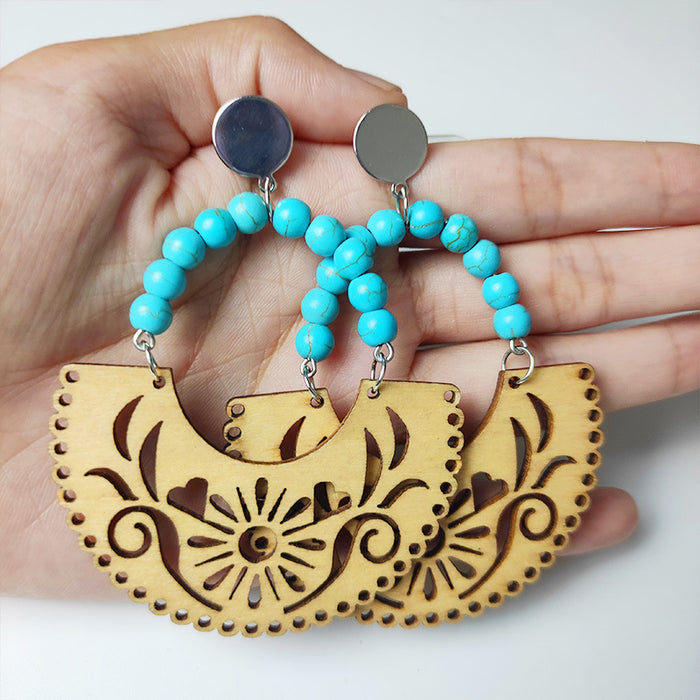 Wooden beaded texture earrings