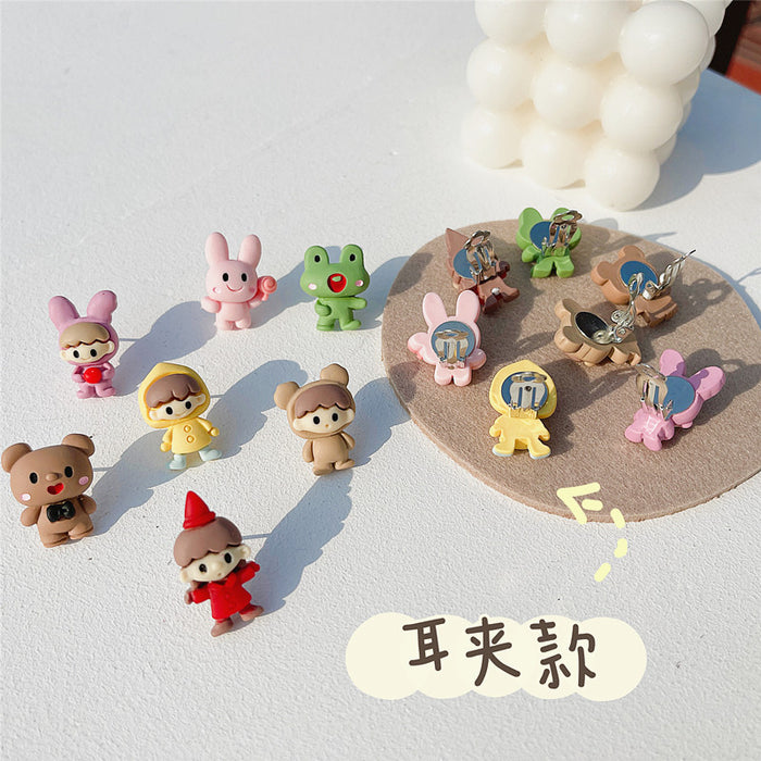 Cartoon rabbit bear earrings S925 silver needle soft cute earrings