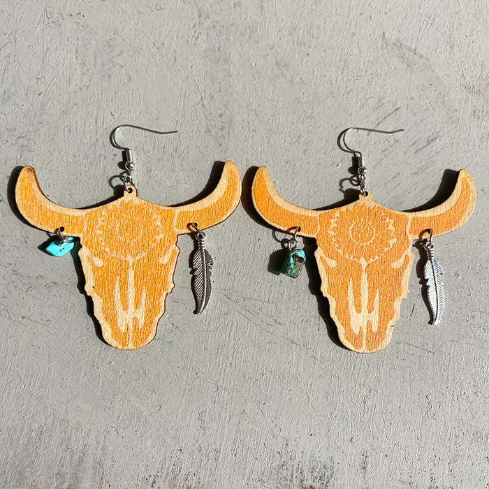 Wooden bull head earrings