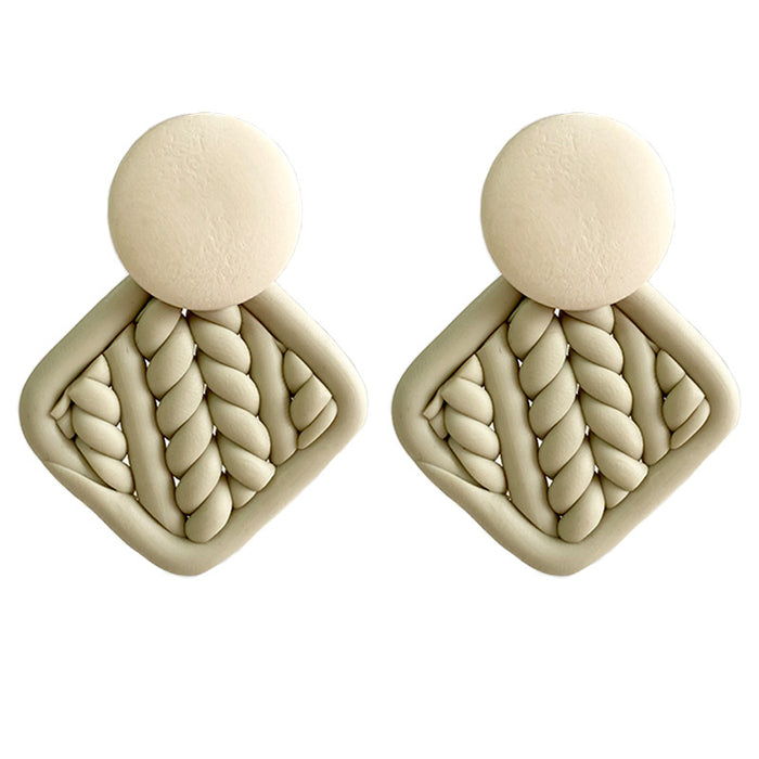 Handmade Geometric Clay Earrings - Artistic Woven Texture Circle Design