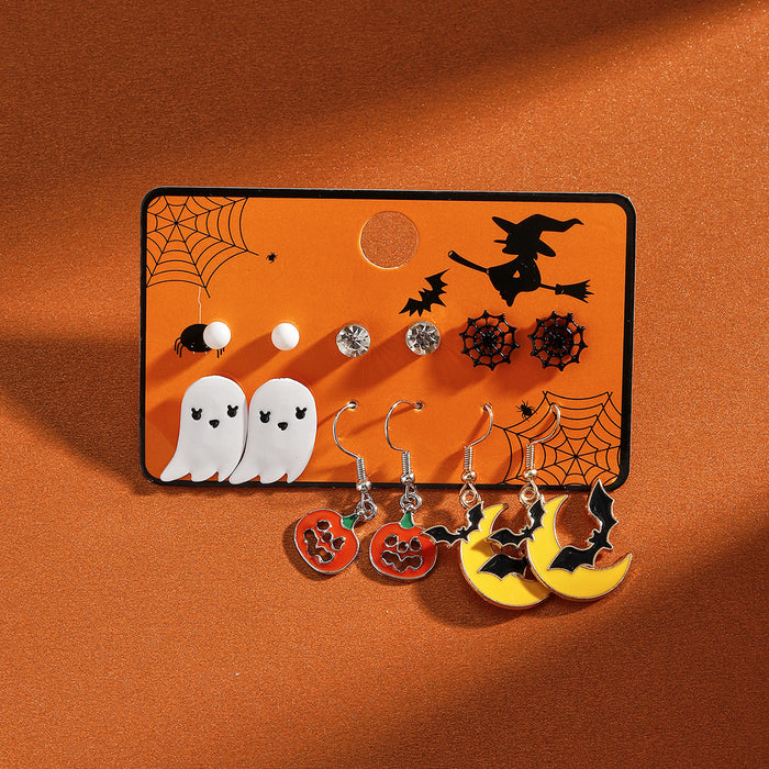 Wholesale Halloween Cartoon Stud Earrings Set - Spooky Pumpkin, Ghost & Bat Alloy Earring Multipack for Women