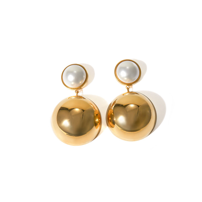 18K Gold Plated Stainless Steel Pearl Pendant Earrings - Trendy Jewelry for Women