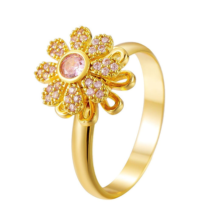 Wholesale zircon daisy flower rotating open ring