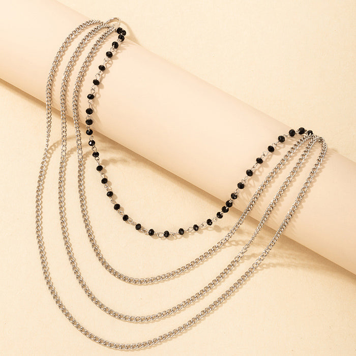 Black bead metal chain multi-layered punk hip-hop waist chain