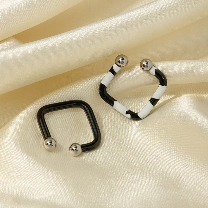 New Stainless Steel Zebra Print Enamel Square Clip-On Earrings - Fashionable Gift for Women