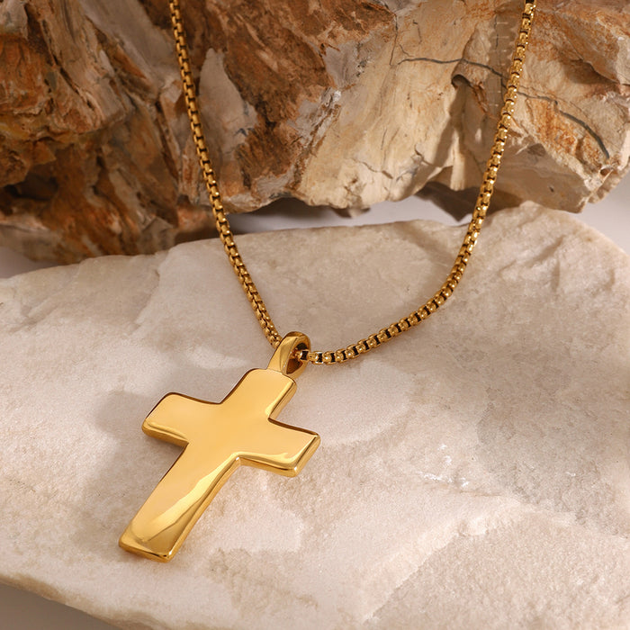 Zircon cross pendant necklace, European and American stainless steel niche design ins style