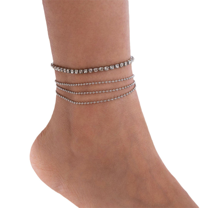 Trendy Love Heart Anklet Set – Multi-Layered Chains with Rhinestone Accents