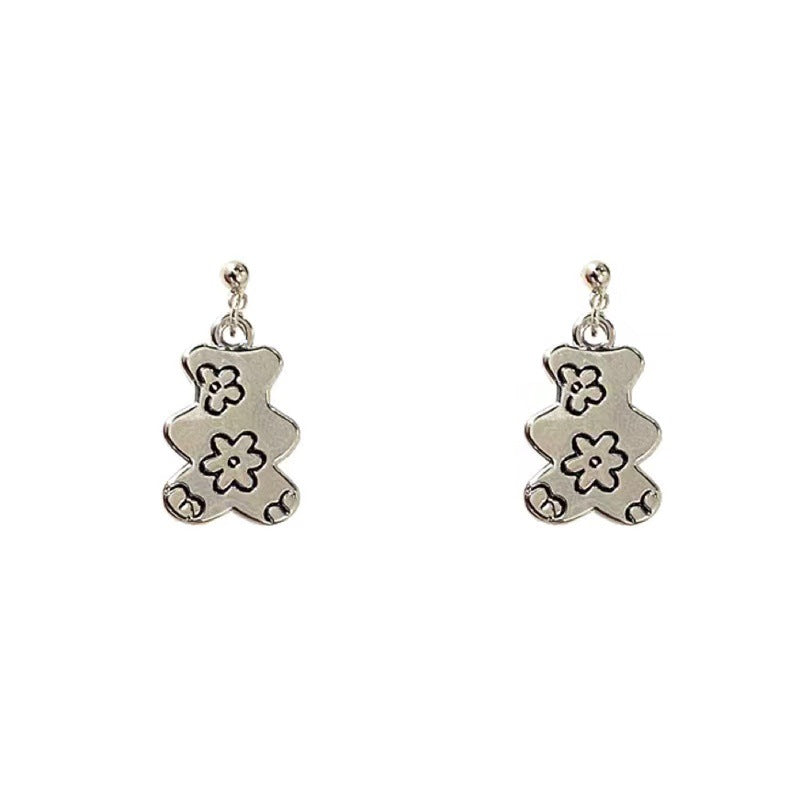 Pendientes de oso aguja de plata S925 pendientes coreanos simples de moda
