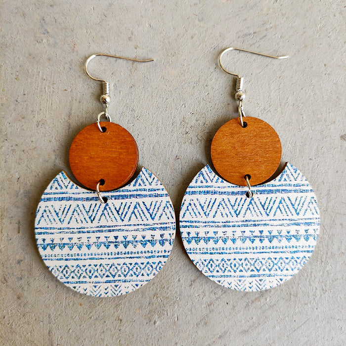 Bohemian Floral Print Earrings with Geometric Stripes and Leaf Designs