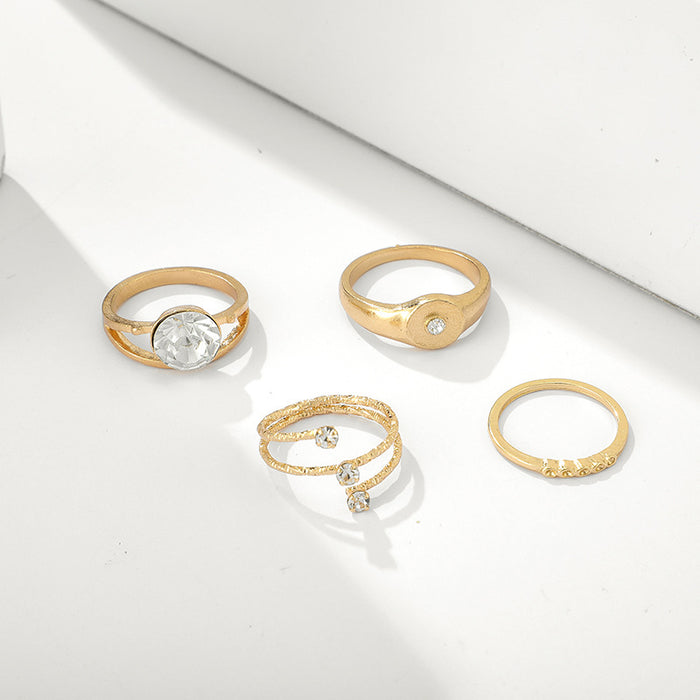 Personalized alloy diamond ring set, geometric versatile Korean style four-piece set