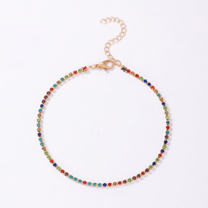 Colorful Rhinestone Single Layer Anklet with Geometric Design