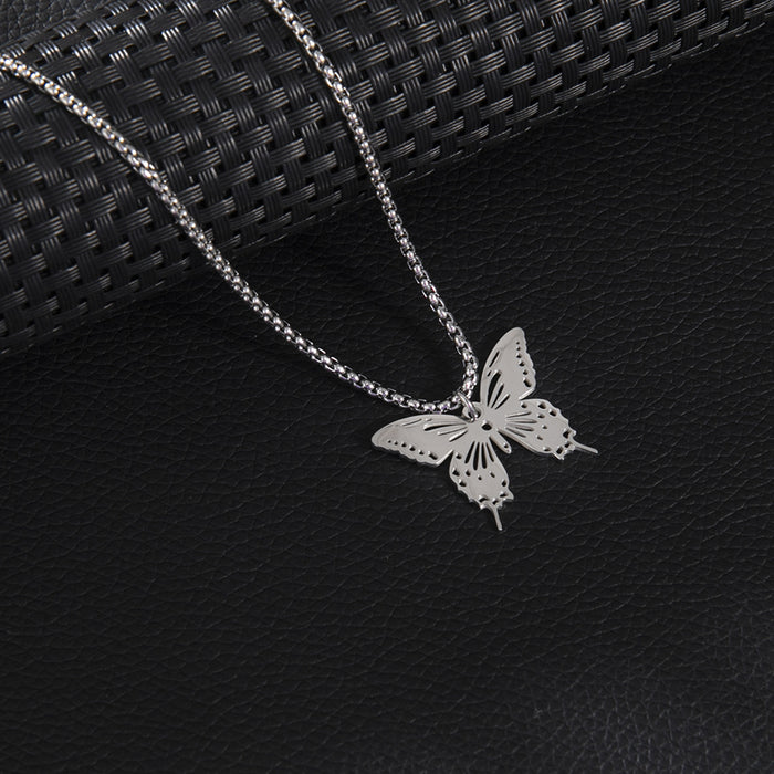 Butterfly pendant necklace, ins style stainless steel simple cold style fashion clavicle chain cross-border wholesale