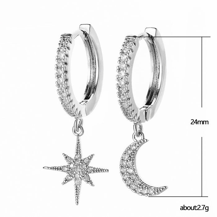 Pendientes de estrella de ocho puntas y luna, regalo de cumpleaños femenino con circonitas