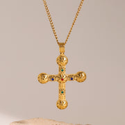 Stainless steel diamond cross necklace fashion sweater chain titanium steel necklace - wallojewerly 