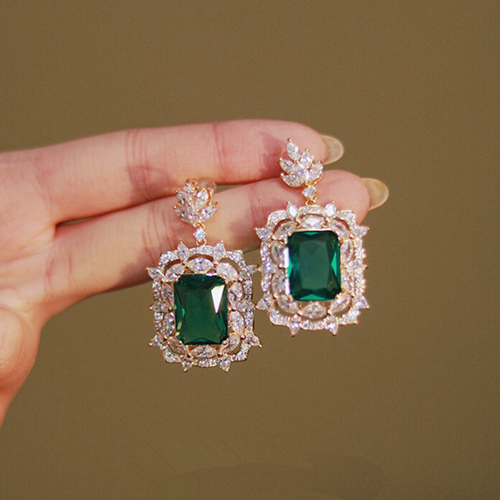 Pendientes de circonita verde retro francés, accesorios para banquetes de boda y novias