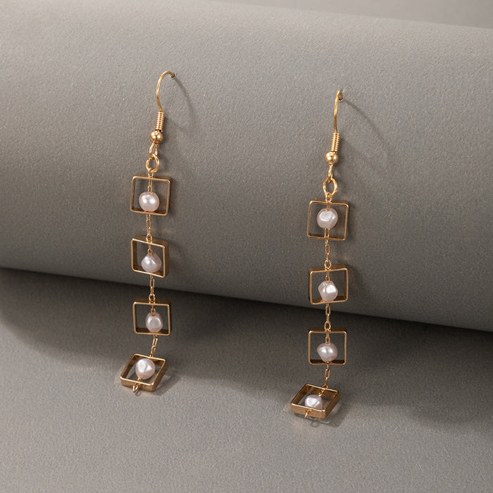 Square pearl long ladies simple earrings