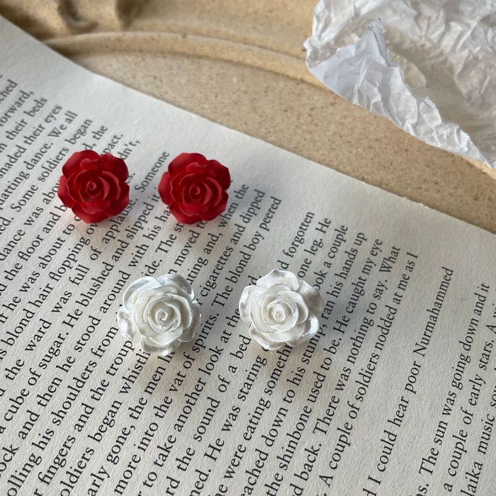 Rose earrings S925 silver needle retro simple earrings