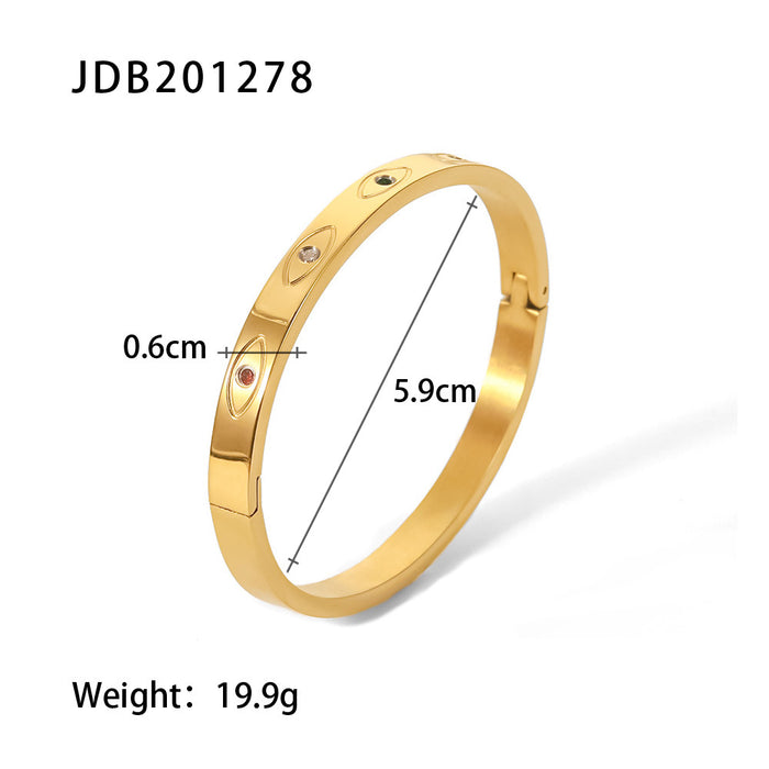 Fashionable Titanium Steel Bracelet - 18K Gold Plated Colorful Zircon Evil Eye Jewelry for Women