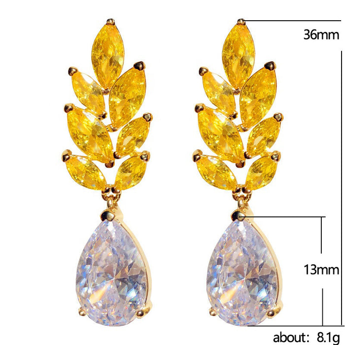 Golden wheat ear teardrop zircon earrings for women